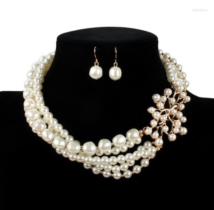 

Necklace Earrings Set TC7620 Fashion Jewelry Women Multi Layer Pearls, Picture shown