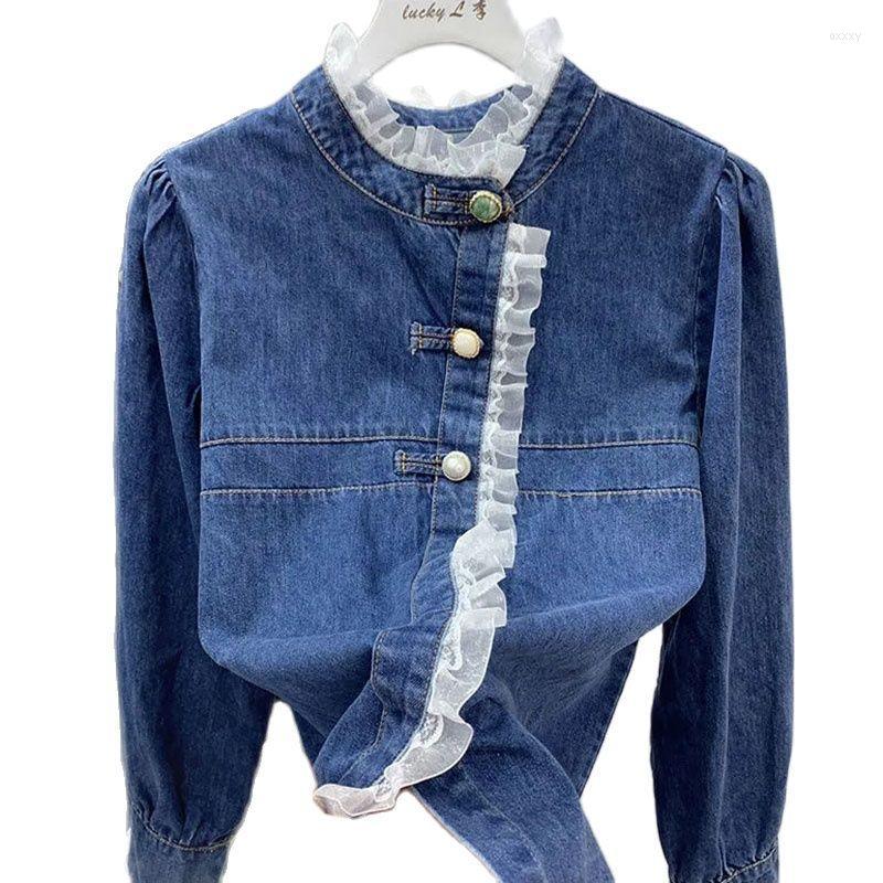 

Women' Blouses Women' & Shirts Fashion Spring Autumn Cowboy Shirt Women Korean Version Simple Wild Jacket Slim Fit Long Sleeves Blue