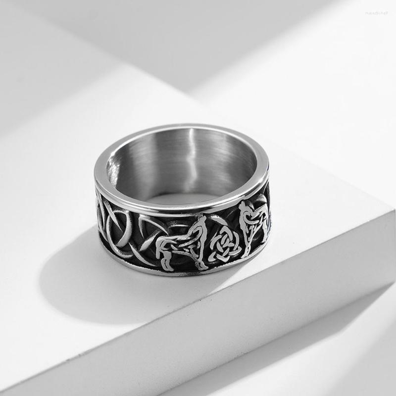 

Cluster Rings Vintage Odin Viking Celtics Knotted Wolf Ring For Men Women Steel/Gold Stainless Steel Nordic Fashion Jewelry
