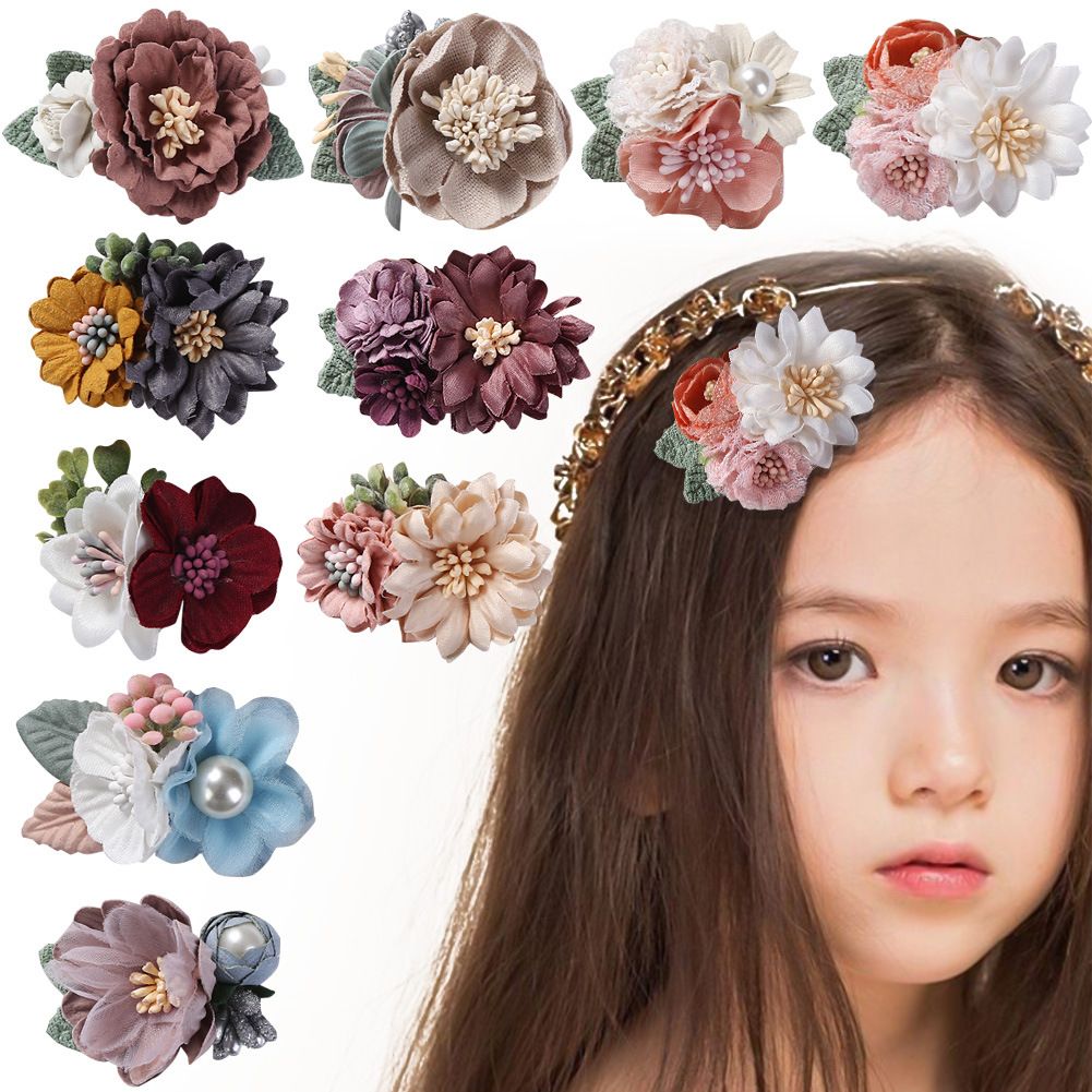 

Baby Girls Artificial Flower Barrettes Kids Florals Hair Clips Princess Girl Hairpin Barrette Children Hair Accessories 3pcs/set, Color #1
