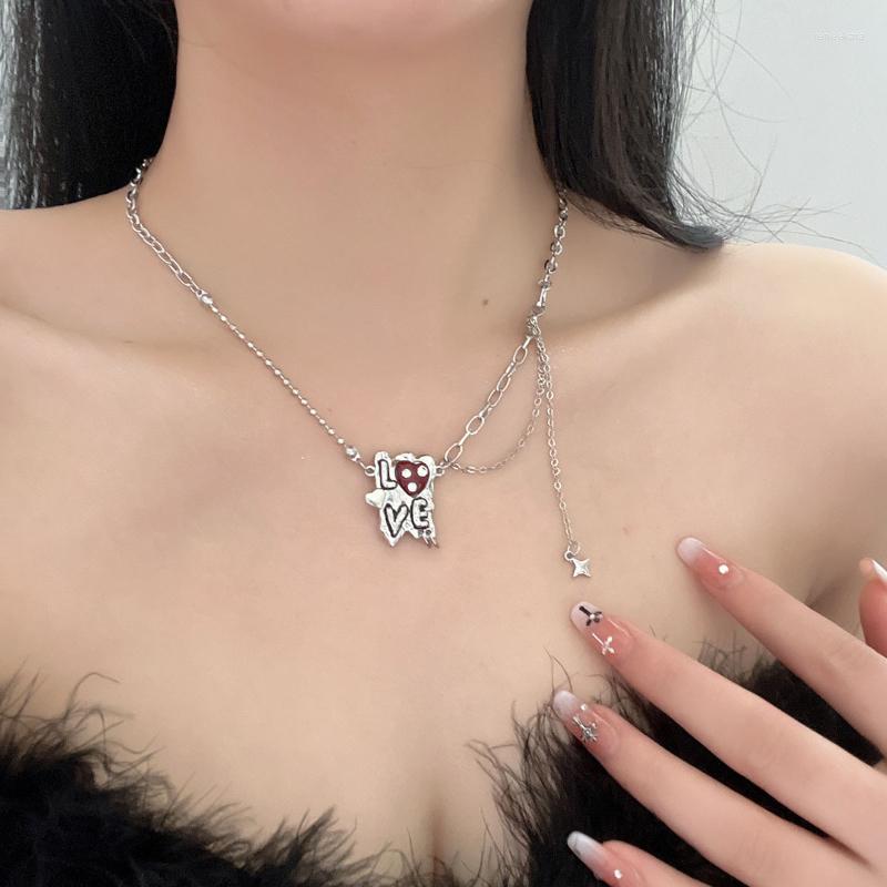 

Chains Red Hearts Necklace For Women Letter Necklaces Woman Love Pendant Trend Neck Silver Color Korean Fashion Couples Party Gifts