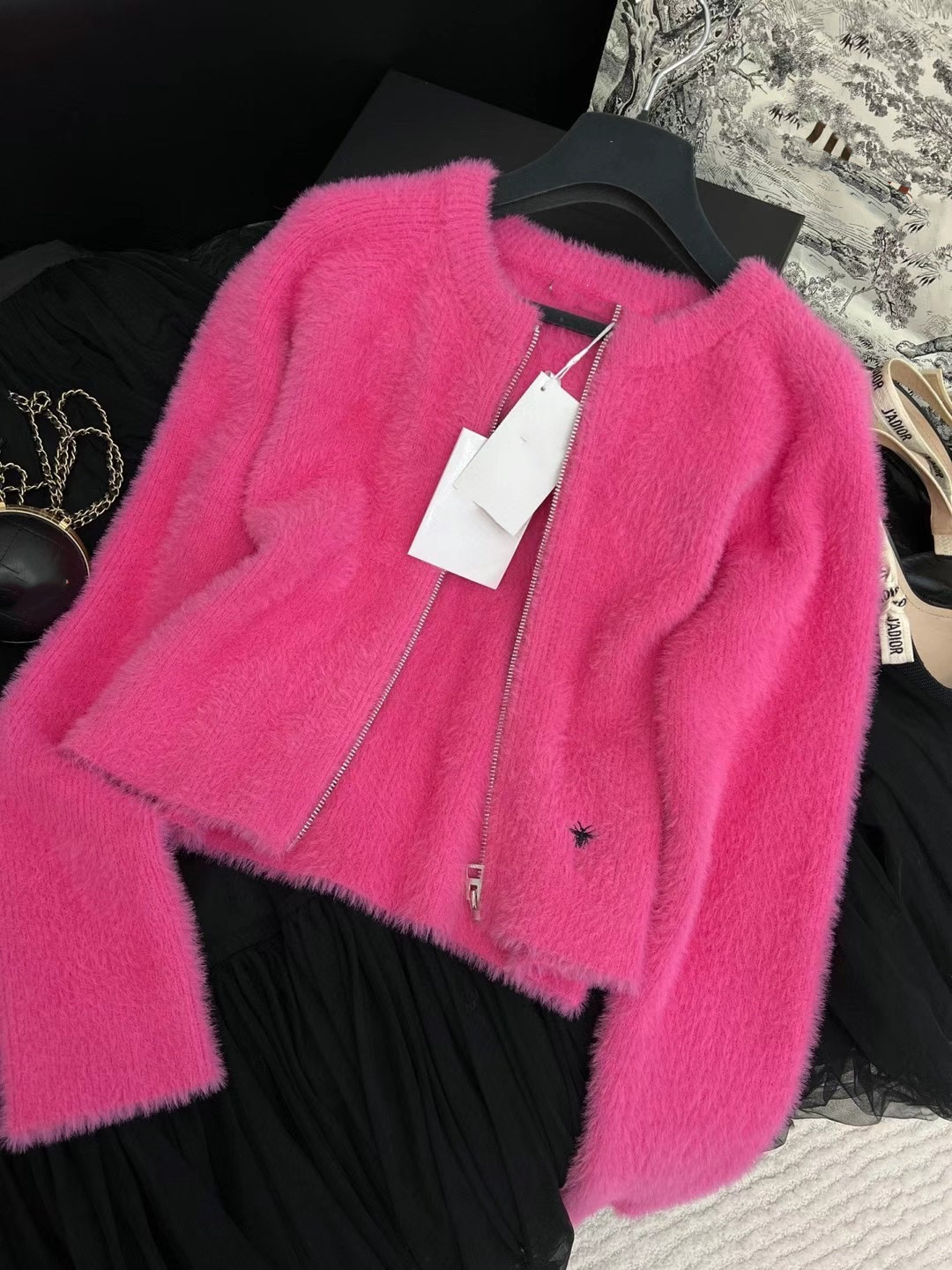 

Women's Sweaters 2022 Luxury designer designed fluffy knitted cardigan, Pink
