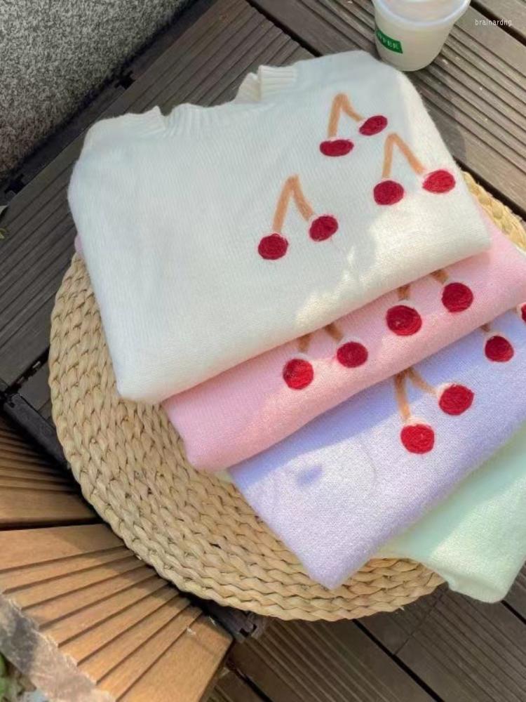 

Women's Knits Hsa Sweet Pink Pullover Women 2022 Spring Korea O-neck Short Sleeve Cherry Pull Jumpers Cute Knitwear Sweater Elegant, Hf22007 green