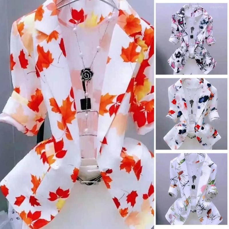 

Women's Suits Blazer Coat Chic Anti-Pilling Suit Jacket Elegant Ink Painting Single Button Thin Outerwear, Orange