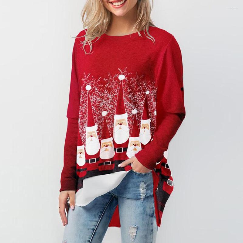 

Women' Blouses 2022 Women' Style Christmas Top Round Neck Santa Pattern Long Sleeve Tops, Red