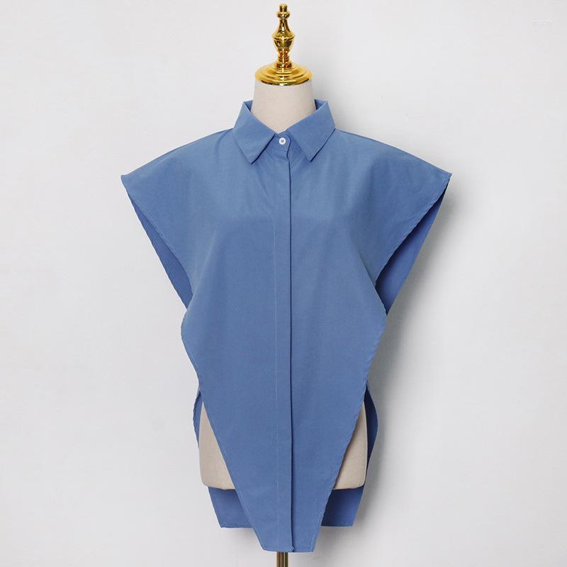 

Women' Blouses Women' & Shirts Fashion Street Style Buttons Up Shirt Tops Sexy Summer Women Sleeveless Solid Color Irregular Hem, White