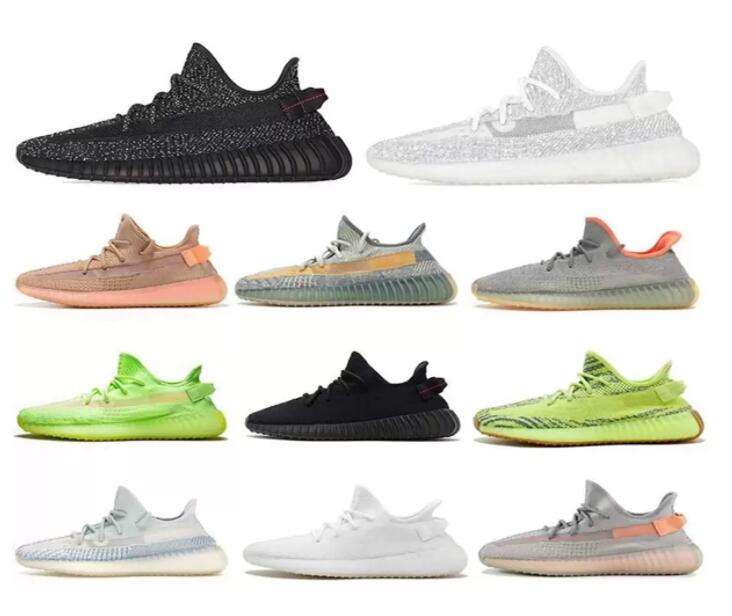

wholesale kanye running shoes for mens womens static black refective earth tail-light zebra men women trainers sports sneakers size 36-47, 39