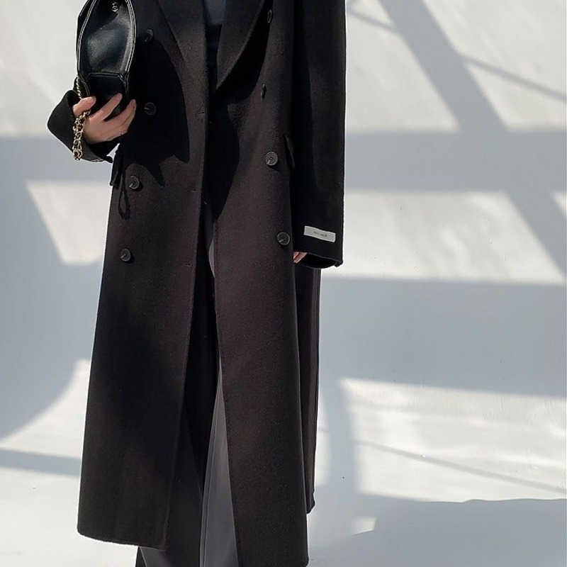 

ladies woolen coats max designer sweaters solid color button cashmere coat warm long windbreaker all match, White