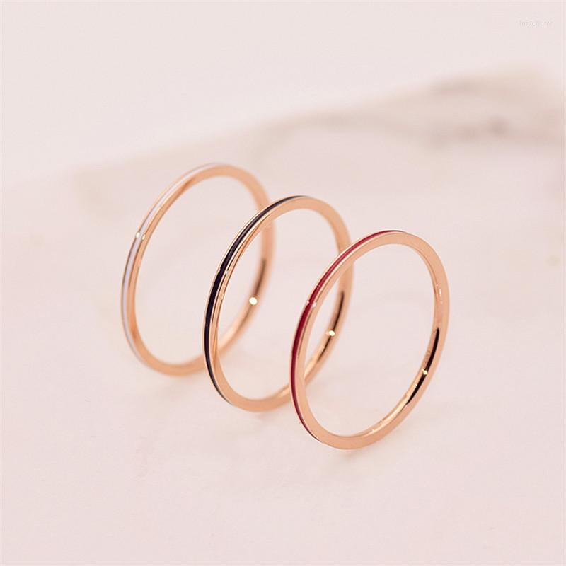 

Cluster Rings YUN RUO Thin Black White Enamel Ring Rose Gold Color Fashion Titanium Steel Jewelry Birthday Gift Woman Never Fade Drop