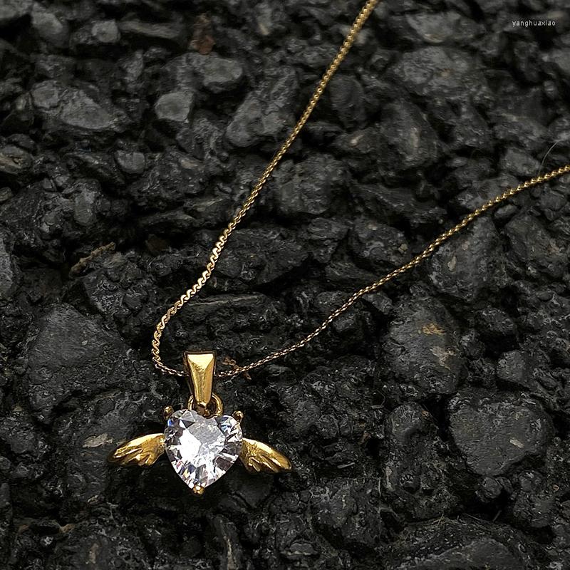 

Pendant Necklaces Heart Cubic Zirconia Stone Angel Necklace For Women Stainless Steel Dainty Cute Jewelry Minimalist