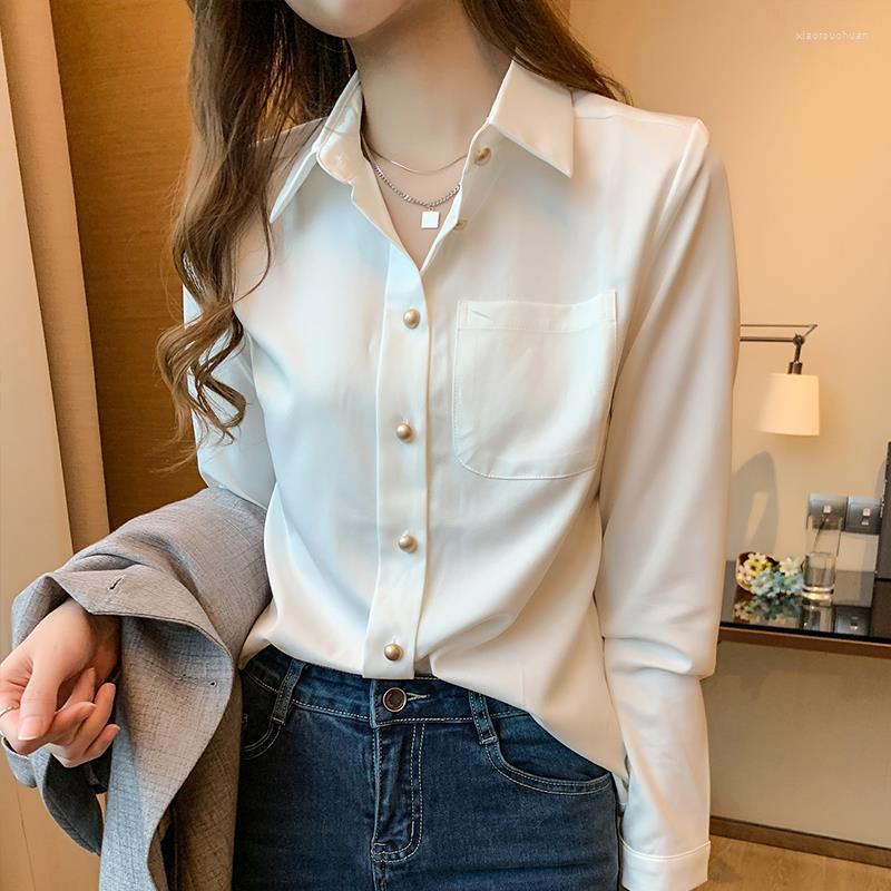 

Women's Blouses 3XL Spring Chiffon Long Sleeve White Shirt Women Fashion Autumn Single-breasted Top Mujer For