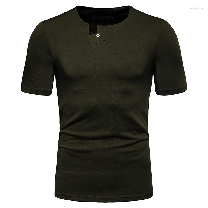 

Men' T Shirts Mens Button Dress Slim Fit Short Sleeve Shirt Men Nice Summer Basic Tee Homme Streetwear Casual T-shirt, Army green