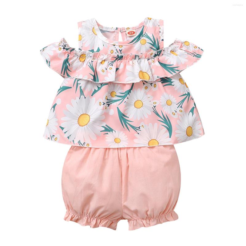 

Clothing Sets Kids Girl Floral Tops Shorts Suit Decorative Ruffle Off Shoulder Shirt Summer Flouncing Pants 2Pcs Outfit, Picture shown