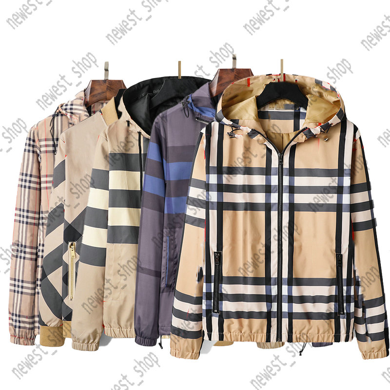 

mens Designer jackets Autumn london england plaid grid hooded zipper Jacket outwear black khaki Streetwear long Sleeve luxury coat XXXL 3XL