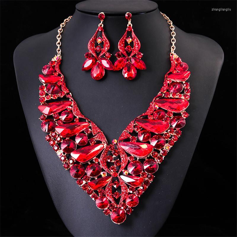 

Necklace Earrings Set & Bohemian Wedding Crystal Water Drop Fashion Bridal Gold Color Women Party Rhinestone, Picture shown