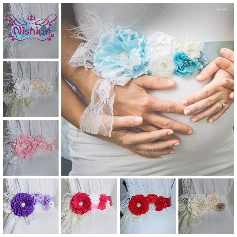 

Belts Fashion Pearl Rhinestone Peony Flower Sash Maternity Pregnancy Belt Elegant Satin Floral Waistband Women Clothing Accessories, Black