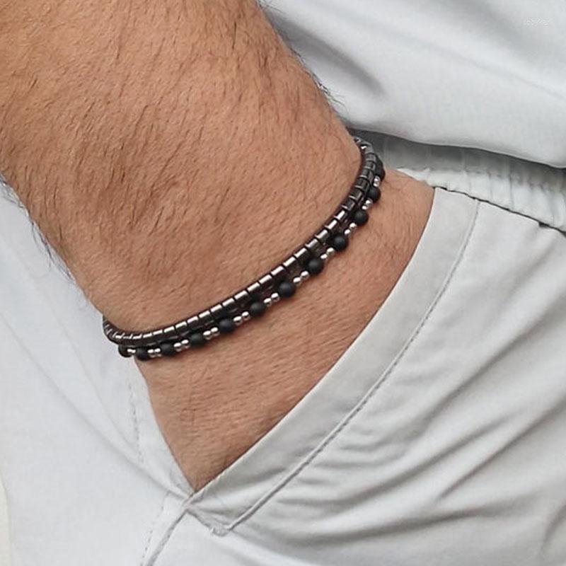 

Strand Mens Bracelet Perle Homme Black Onyx With Cross Beaded Men Men's