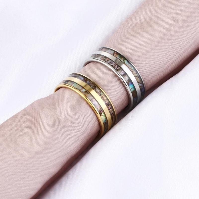 

Wedding Rings Bands Male Jewelry 8mm Inlay Rippled Abalone Shell Stainless Steel For Men Engagement Finger Ring Size 6.5-11.5
