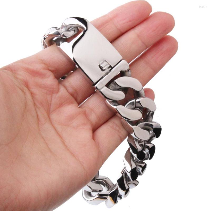 

Link Bracelets Arrive 20MM Stainless Steel Silver Color Cuban Curb Chain Men's Wristband Bracelet 9inch Polished Jewelry Cool Bucke