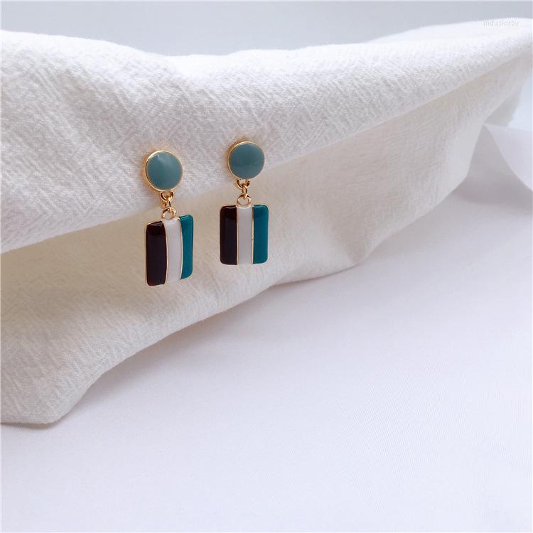 

Backs Earrings Oil Painting Style And Temperament Retro Contrast Geometric Drop Without Ear Holes Female Alloy