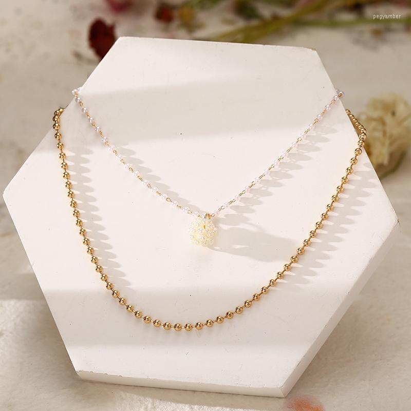 

Choker Vintage Gold Color Double Layered Chain Necklaces For Women Exaggerated Imitation Pearls Ball Pendant Necklace Gothic Jewelry