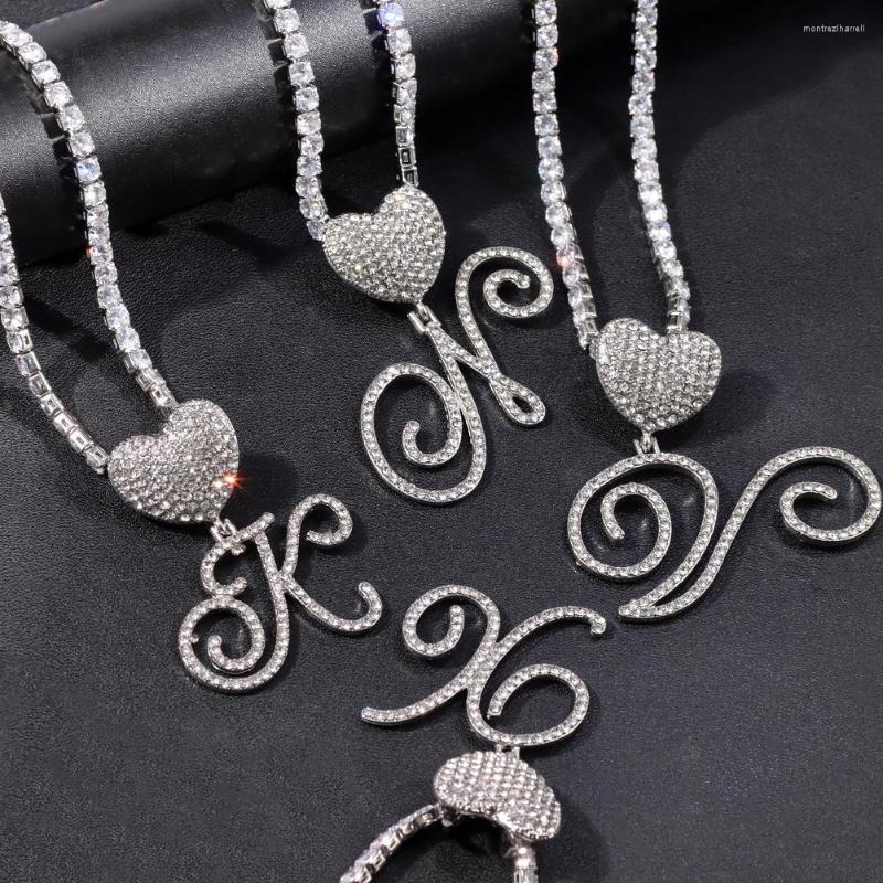 

Chains Flatfoosie Luxury Zircon Chain Cursive Letter Pendant Necklace For Women Iced Out Initial Tennis Necklaces Jewelry
