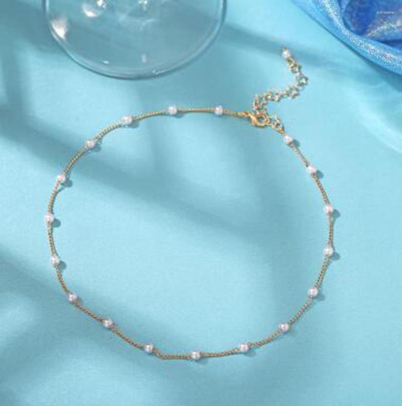 

Choker Women Simple Pearl Bead Chain Necklace Crystal Leaf Tassel For Fashion Jewelry Prom Accessories