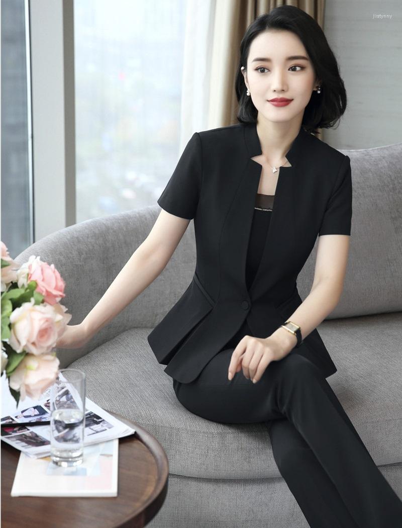 

Women' Two Piece Pants Formal Black Blazer Women Business Suits With Pant And Jacket Set Ladies Work Wear Office Uniform Designs Styles, Picture shown