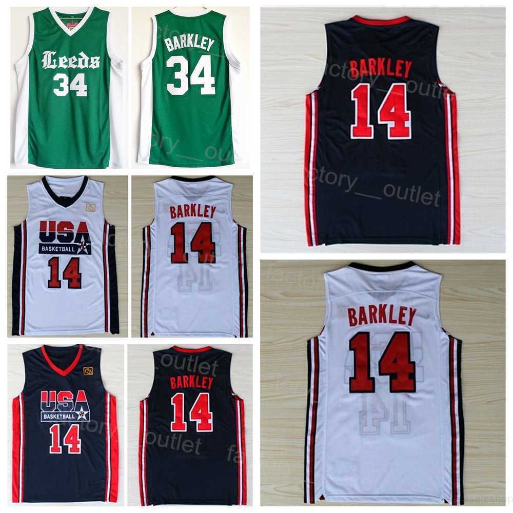 

Men High School Basketball Charles Barkley Jersey 34 American 1992 US Dream Team One College Team Navy Blue White Green Color For Sport Fans University Breathable