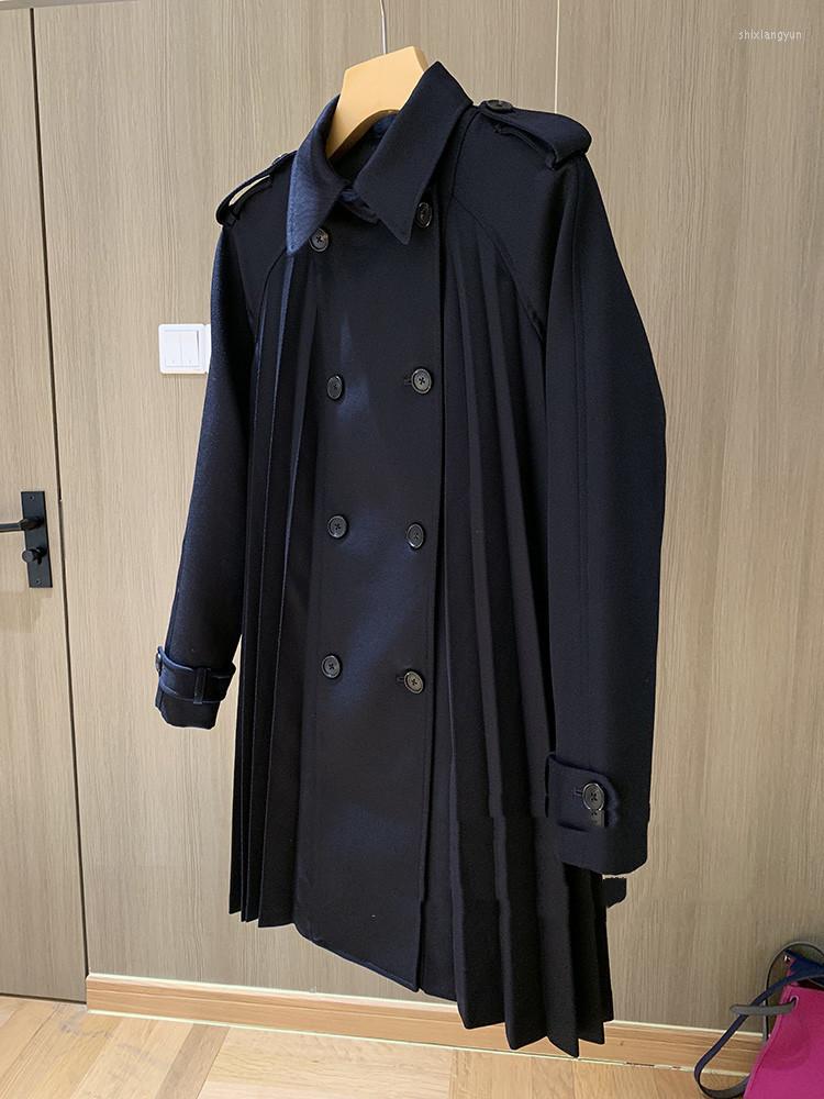 

Women' Trench Coats European And American Ins Women' Playful Umbrella Pendulum Pleated A-line Age-reducing Girly Windbreaker, Navy blue