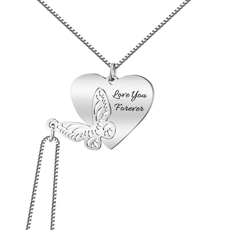

Hear and betterfly interlock pendant necklace for couples girl and boy Dainty wedding necklaces three colors chain