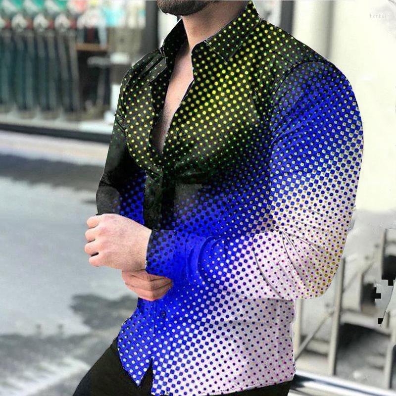 

Men' Casual Shirts Fall 2022 Men' Shirt Long Sleeve Tees Tops Gradient Color Polka Dot Print Extra Large Single For Men Clothing, Cs-987