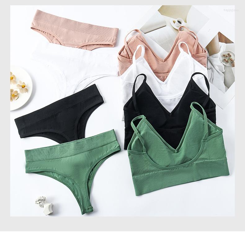 

Bras Sets 2022 Arrival 2Pcs Bra Set Underwear Women Panties Sexy G-String Seamless Bralette Female Lingerie Soft Tank Crop Top, White