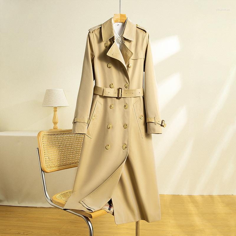 

Women's Trench Coats Cotton Khaki Long Women Coat Autumn Winter Turn Down Collar Clothes Causal Full Sleeve Belt, Black