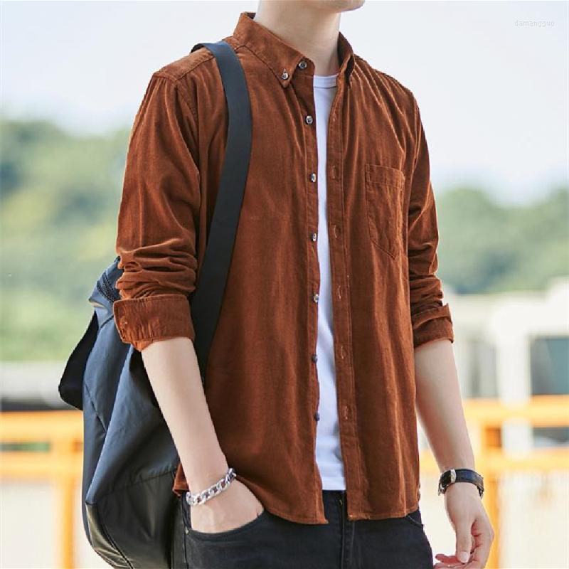 

Men' Casual Shirts Men' Shirt Spring And Autumn Korean Edition Cotton Corduroy Long-sleeve Fashion Vintage Pure Color Simple