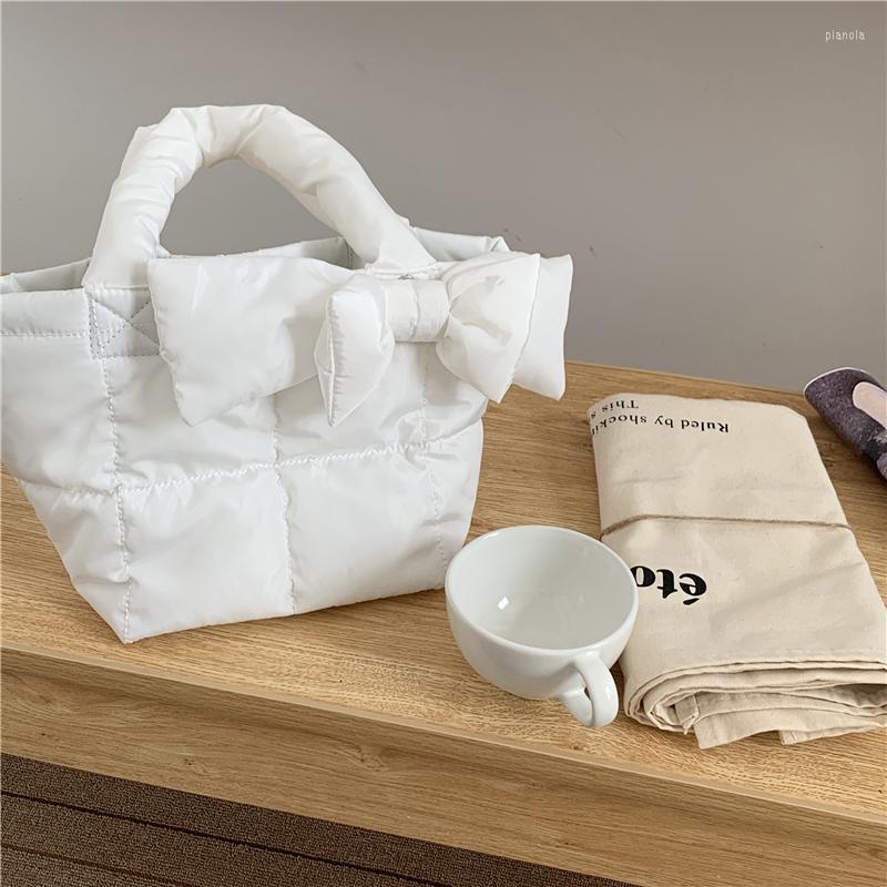 

Evening Bags Fashion Bowknot Women Shoulder Retro Space Cotton Ladies Small Tote Purse Handbags Solid Color Female Plaid Messenger Bag, White