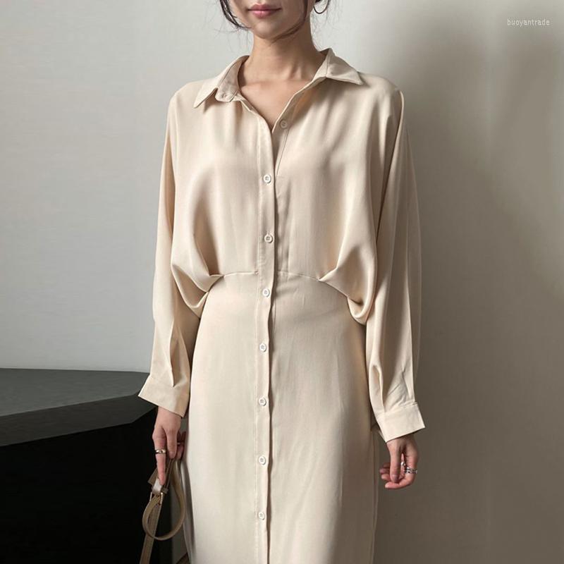 

Casual Dresses Yeezzi Female Elegant Party Dress Original Solid Color Spring And Summer Lapel Puff Long Sleeve Fitness Shirt, Black