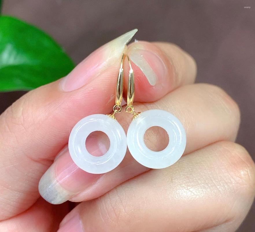 

Dangle Earrings 1Pcs/Lot Natural Hetian Jade Circle White Drop Hook Women's Ear Jewelry 18k Gold Bijou Femme Fashion Charm