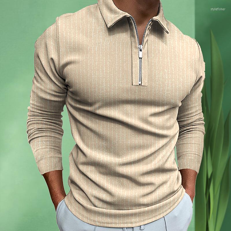 

Men' Polos High Quality Cotton Casual Polo Shirts Striped Long Sleeve 2022 Arrival Brand Loose Tops Fashion Street Tee, Black
