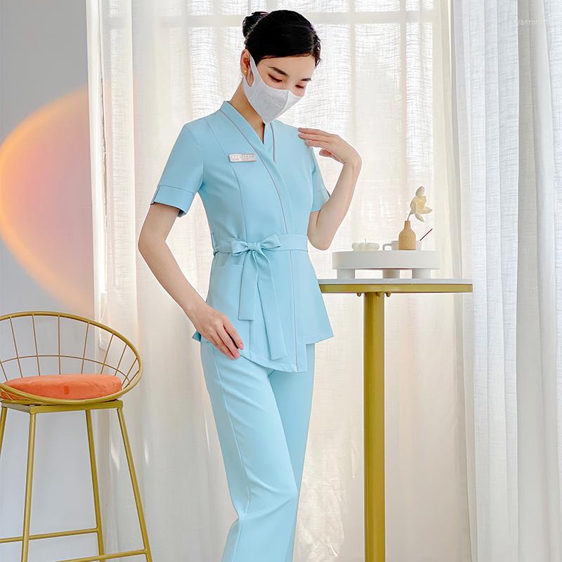 

Women' Two Piece Pants Women' Women Beautician Beauty Salon Summer Work Clothes Spa Sauna Receptionists Short Sleeve Workwear Foot