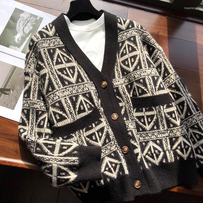 

Women' Knits Women' & Tees 2022 Casual Sweater Cardigan Women Vintage Wool Knitted Outerwear V- Neck Coat Loose, Black