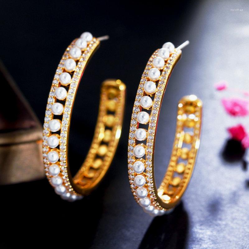 

Hoop Earrings SINZRY Elegant Korean Jewelry Cubic Zircon Pearl Big For Female
