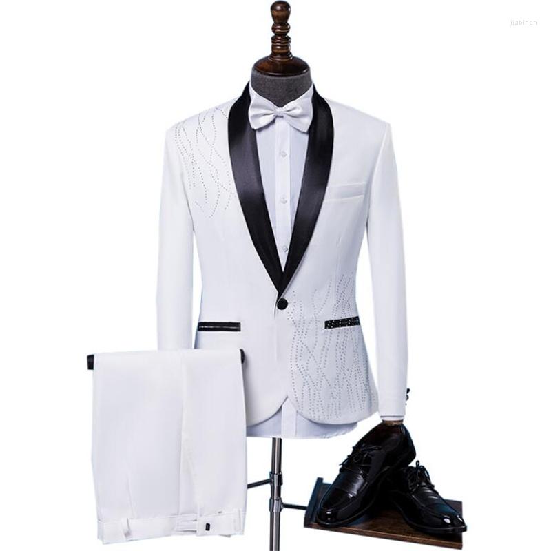 

Men's Suits Singer Stage Men Suit Set With Pants Personality Wedding Arrival Slim Formal Dress Groom Blazers, White