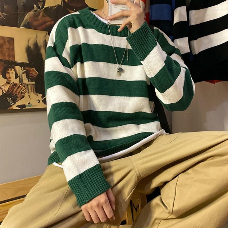 

Men's Sweaters Men Sweater Simple Striped Panelled O-neck All Match Korean Streetwear Mens Harajuku Winter Clothes Pullovers Daily, Black