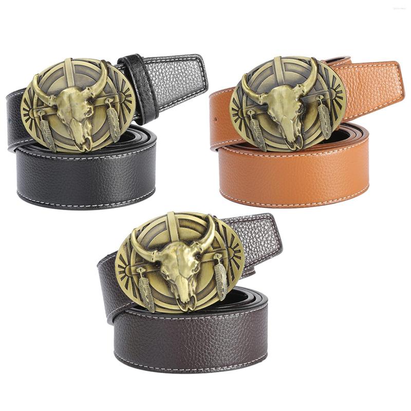 

Belts Men'Belt Casual Vintage Bull Head Buckle 1-1/2" Wide Fashion For Cowboy, Brown