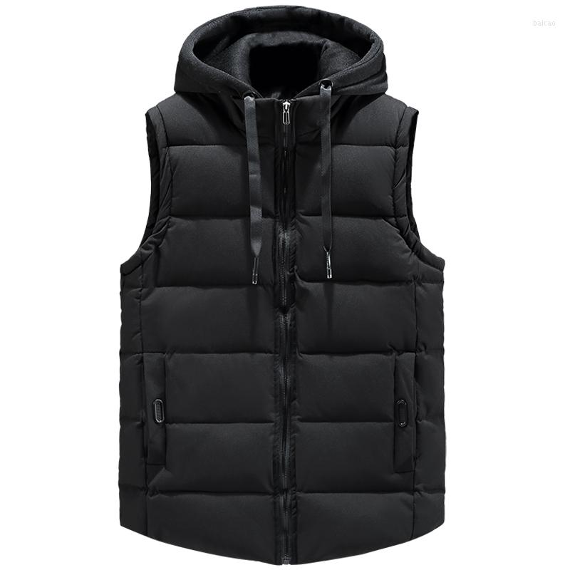 

Men's Vests Brand Autumn Winter Men Cotton Vest Hooded Plus Size -4XL Thick Warm Sleeveless Jacket Waistcoat Casual Solid Zipper Coats, Black