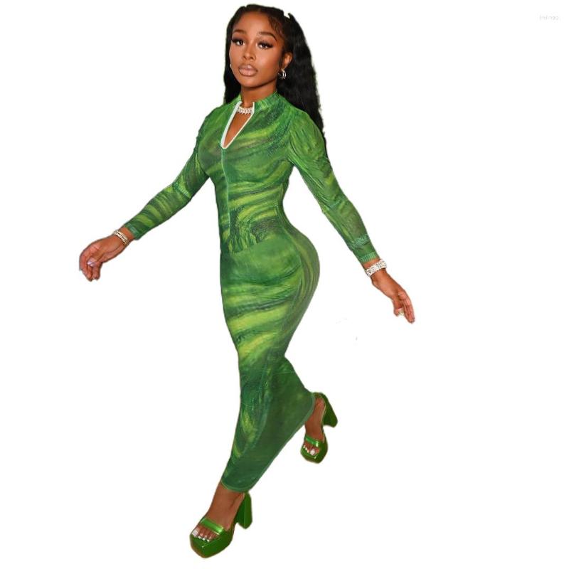 

Casual Dresses For Women 2022 Water Ripple Print Sexy Zipper Slim Fit Halter Neck Summer Long Sleeve Party Dress Beach, Blue