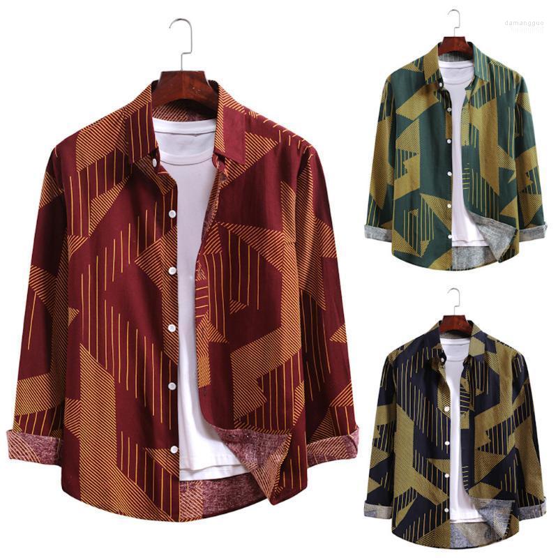 

Men' Casual Shirts Mens Button Hawaiian Retro Printed Tops Fashion Streetwear Long Sleeve Turndown Collar Blouse Masculina Camisas, Green