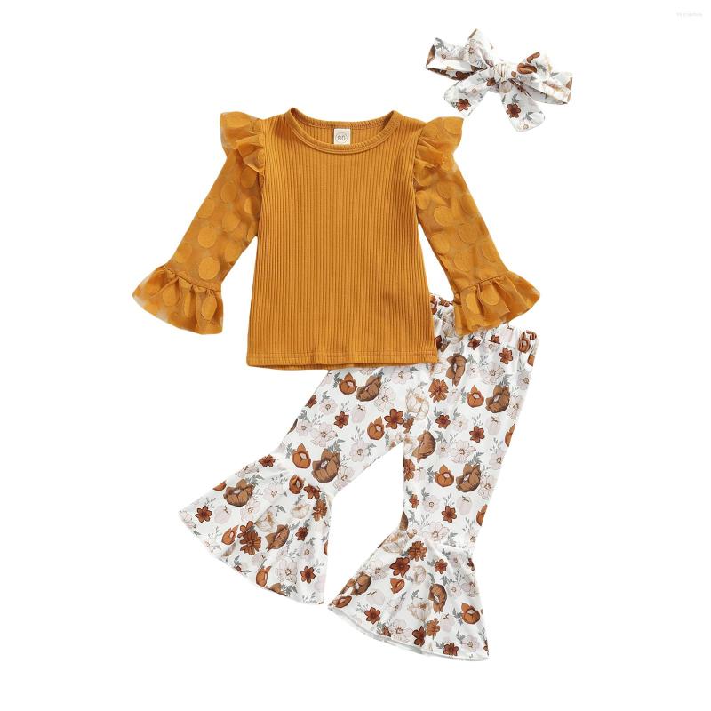 

Clothing Sets Infant Kids Baby Girls Casual Three-piece Clothes Set Ginger Round Collar Pullover Floral Printed Pattern Pants Headdress 1-5T, Picture shown