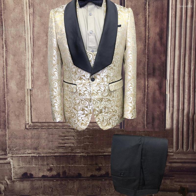 

Men's Suits Arrival Three Piece Jacquard Blazers Double Breasted Vest Black Pants Luxury Smoking Suit Slim Party Stage Terno Masculino, Blue